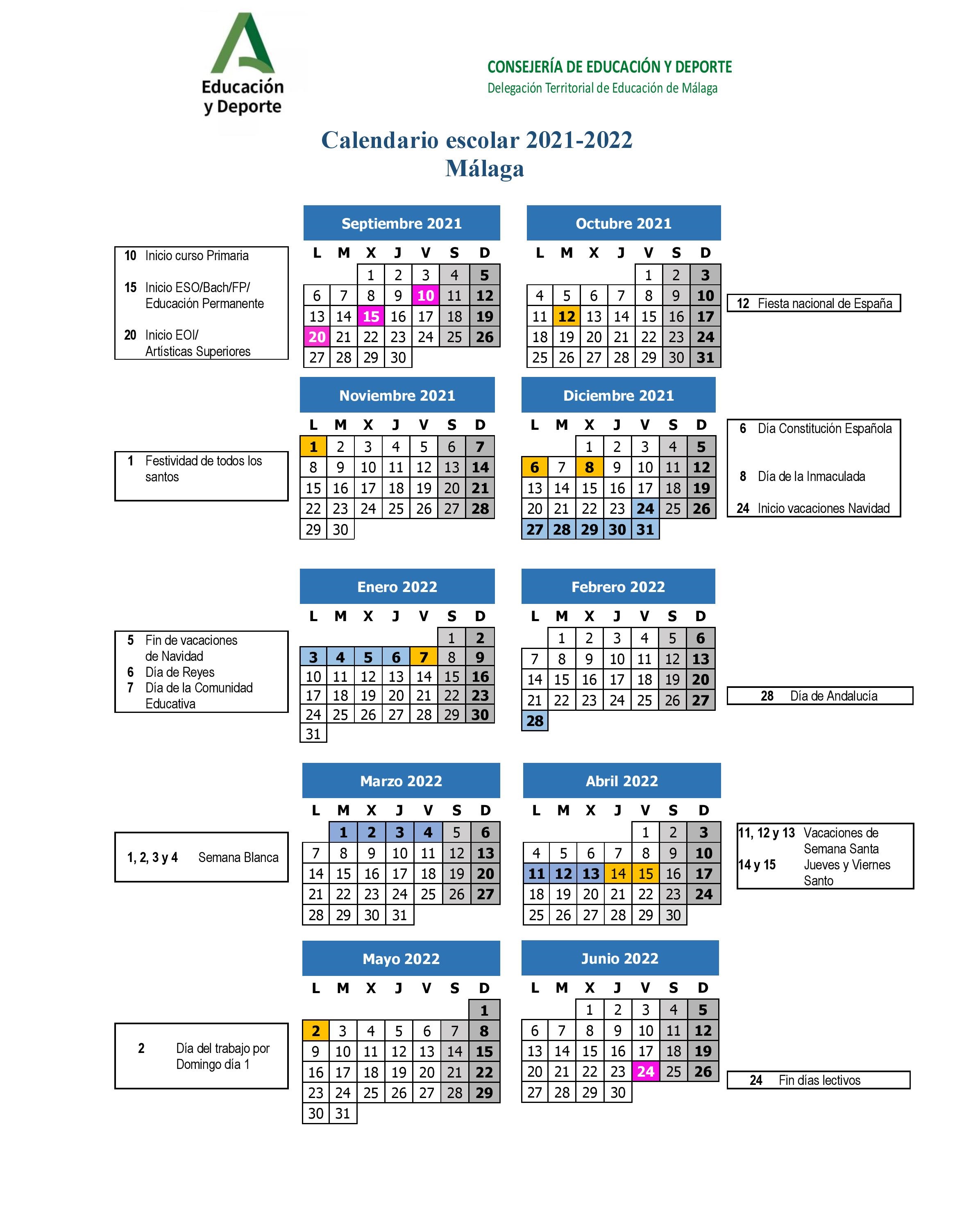 calendario escolar curso 2021-2022, ies maria zambrano, castillo del marques, escuela de hoteleria, instituto, curso escolar, 